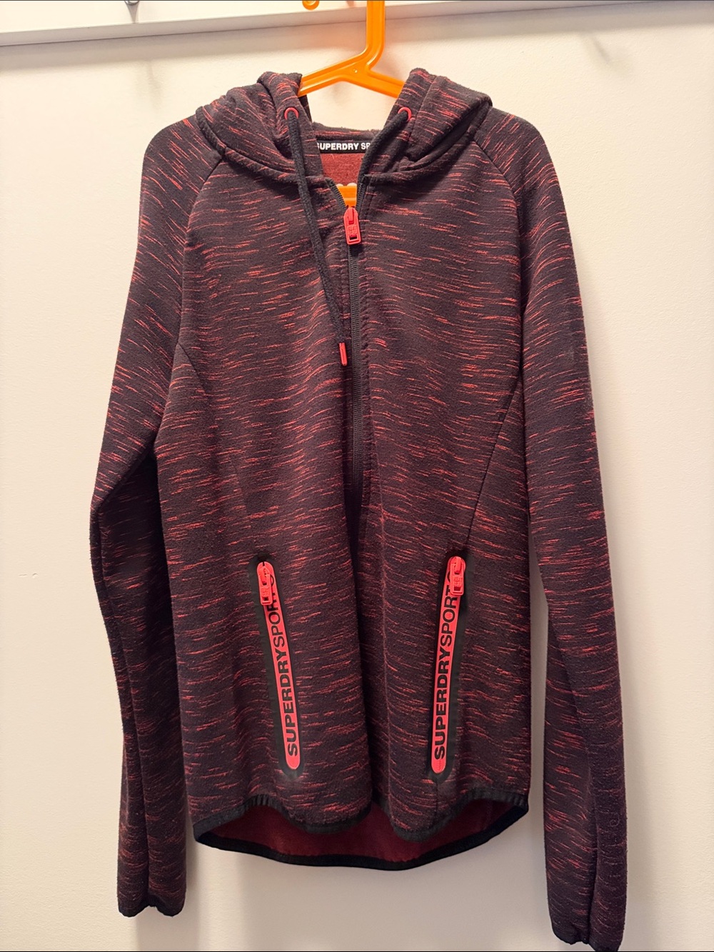 Superdry Women Hooded Zip Jacket in Black with Pink Fleck